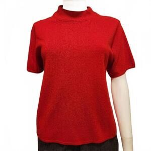 Norton McNaughton Soft Red Short Sleeved Sweater - 100% Acrylic Size Medium